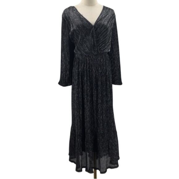 BLOOMCHIC 18-20 2X Plus black metallic elastic waist pockets midi dress NEW B80 - Picture 1 of 8